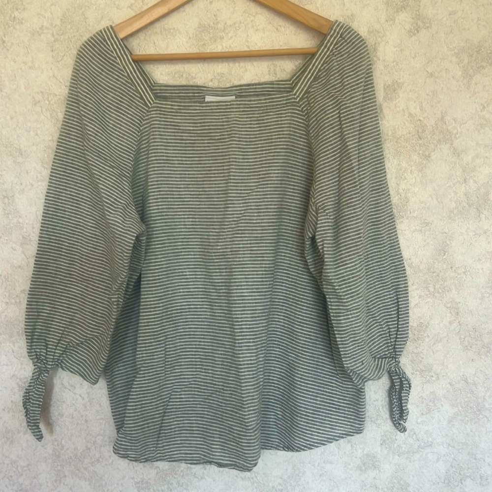 Liz‎ Claiborne Striped Linen Shirt 3/4 Sleeve Sleeve